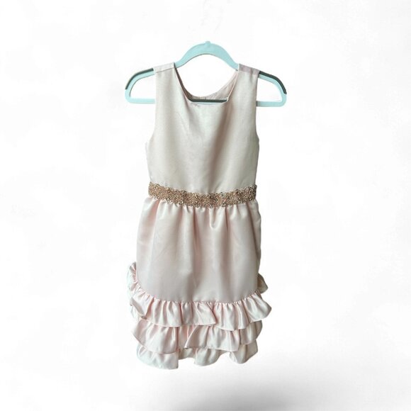 RARE EDITIONS Girls Size 6 Pink Satin Dress with Beaded Tie - Picture 1 of 5